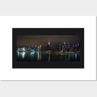 Manhattan skyline by night Posters and Art